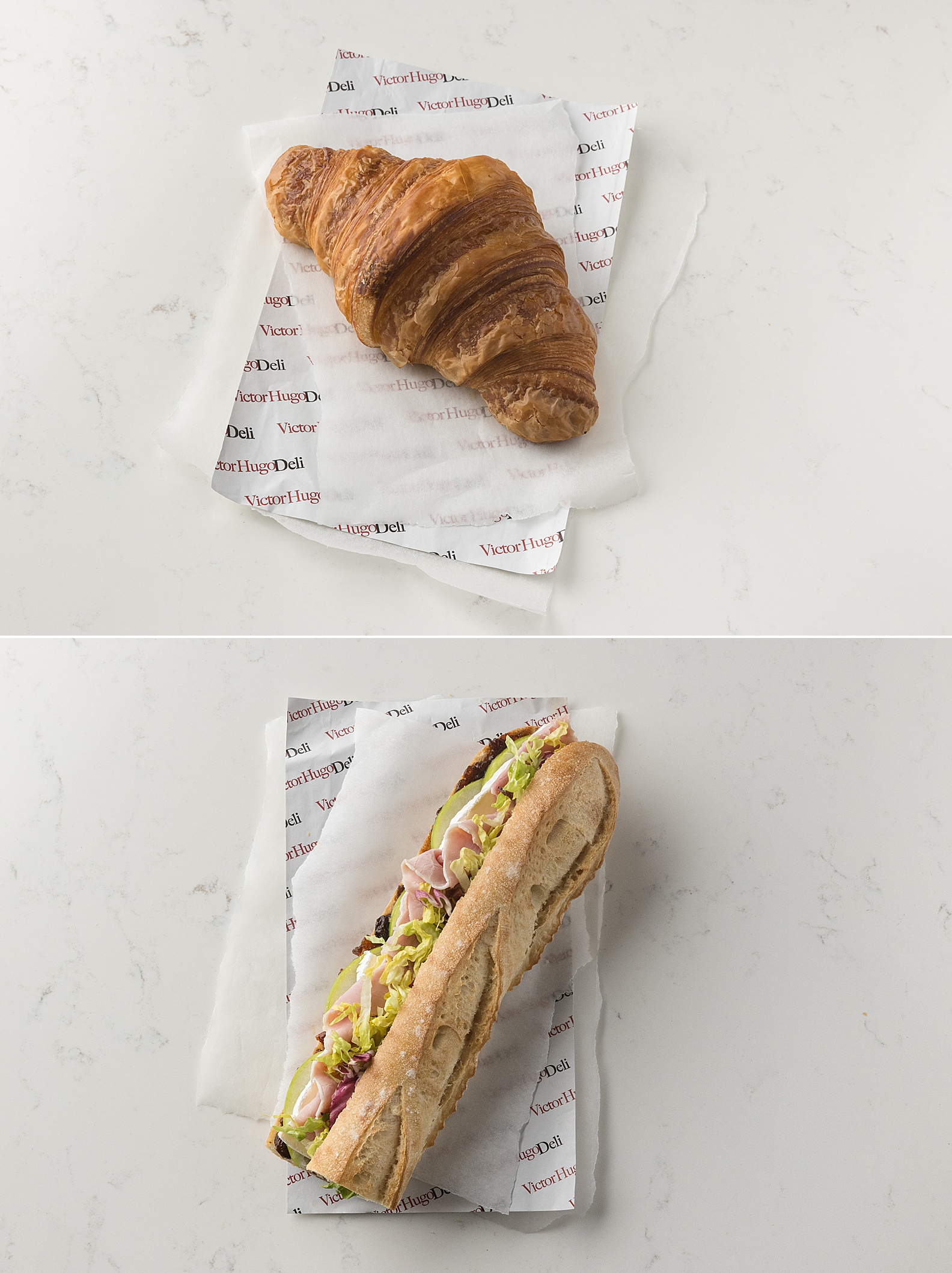 Takeaway food on white marble